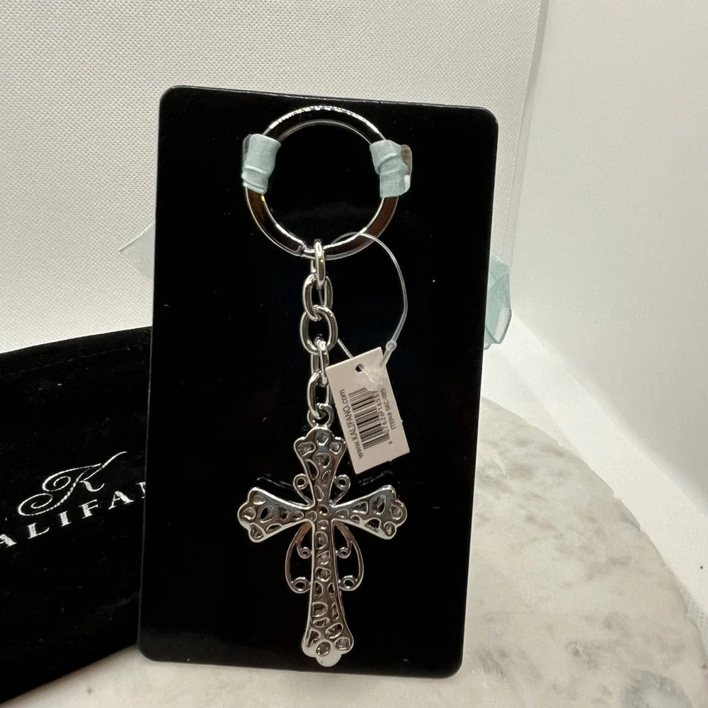 Kalifano Swarovski Cross Keychain Alexander Blue Crystal Filigree Gift Accessory